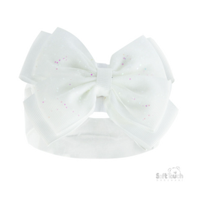 Soft Touch Plain Headband with Glitter Bow - White