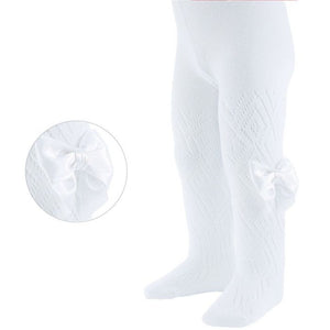 Soft Touch Pelerine Tights With Bow - White 12-24m