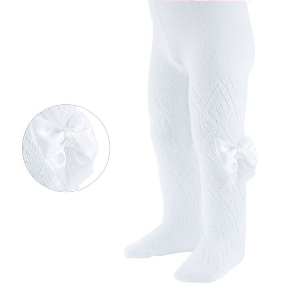 Soft Touch Pelerine Tights With Bow - White 12-24m