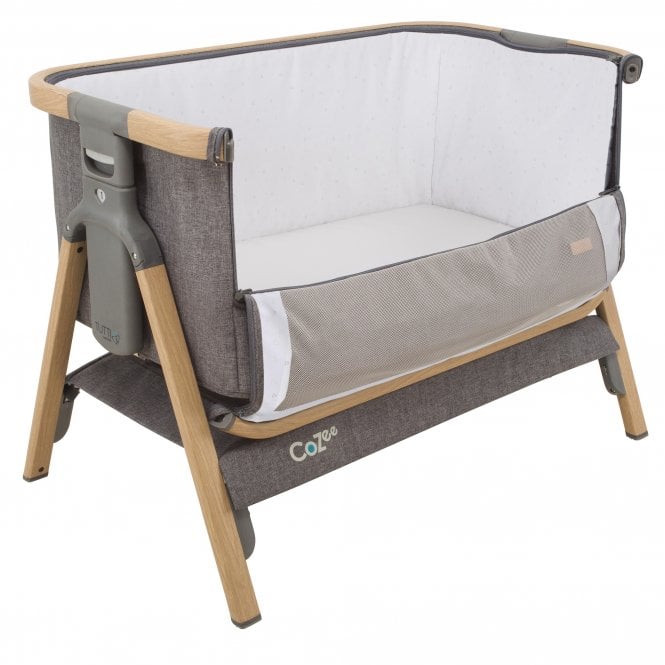 Cozee Bedside Crib Oak And Charcoal